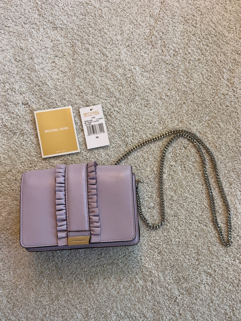 Michael Kors Lilac Leather Ruffle Crossbody with Silver Chain